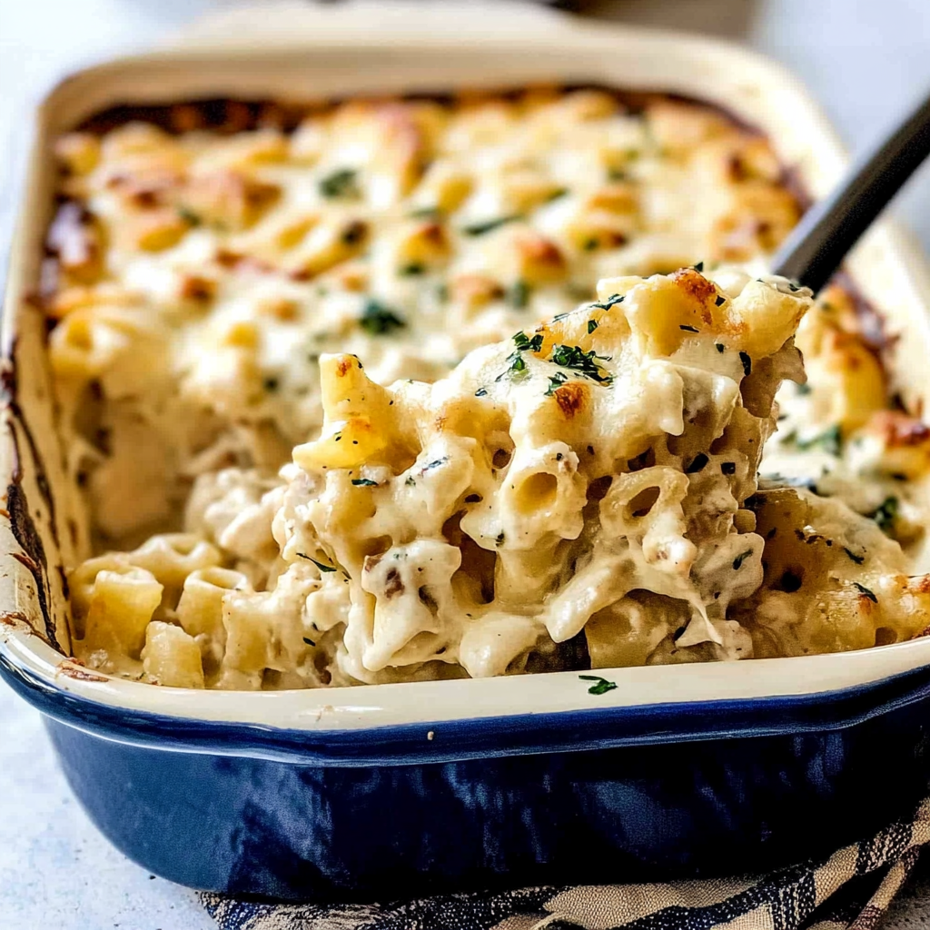 Recipe preparation for Easy Chicken Alfredo Bake