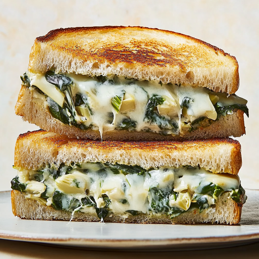 Recipe preparation for Spinach-&-Artichoke-Dip Grilled Cheese