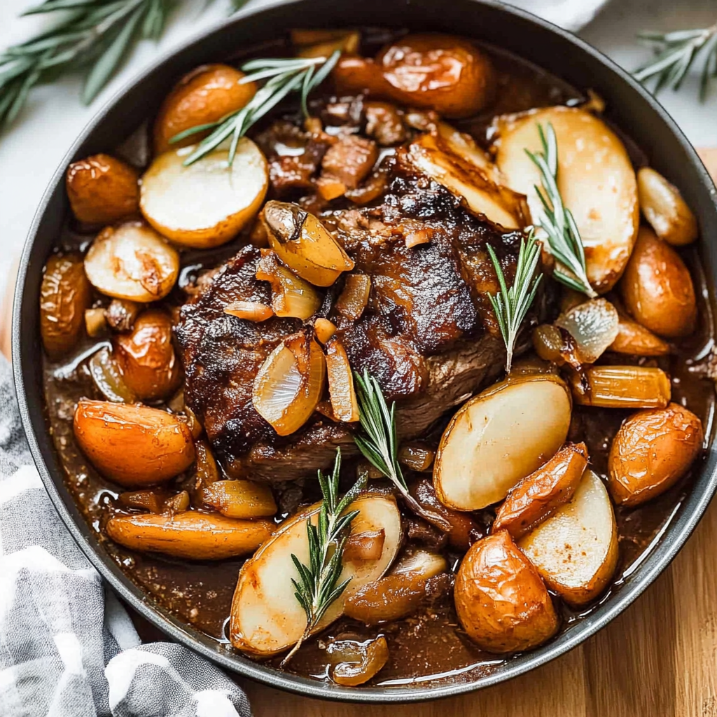 Recipe preparation for Garlic Miso Braised Pot Roast