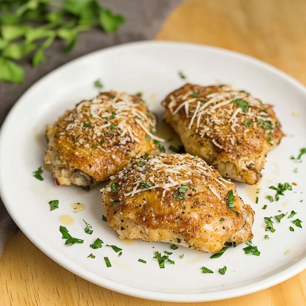 Recipe preparation for Parmesan Crusted Chicken Thighs