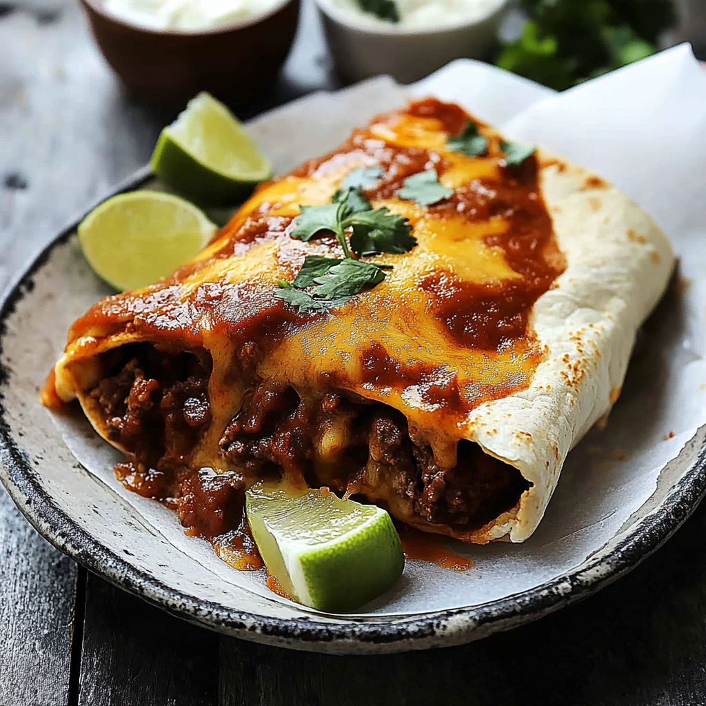 Recipe preparation for smothered chile colorado burritos