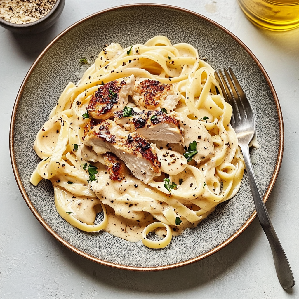Recipe preparation for chicken fettuccine alfredo