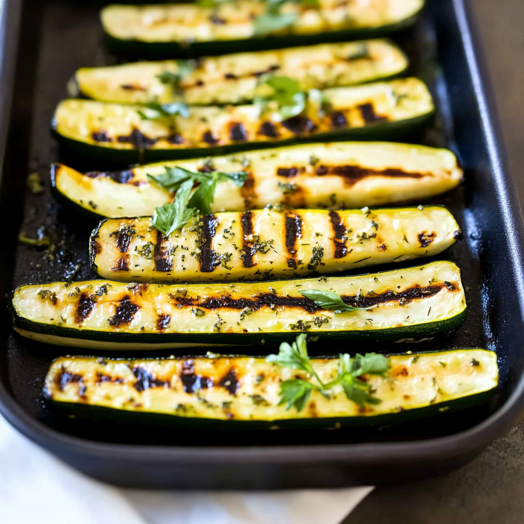 Recipe preparation for Grilled Zucchini with Garlic and Herbs