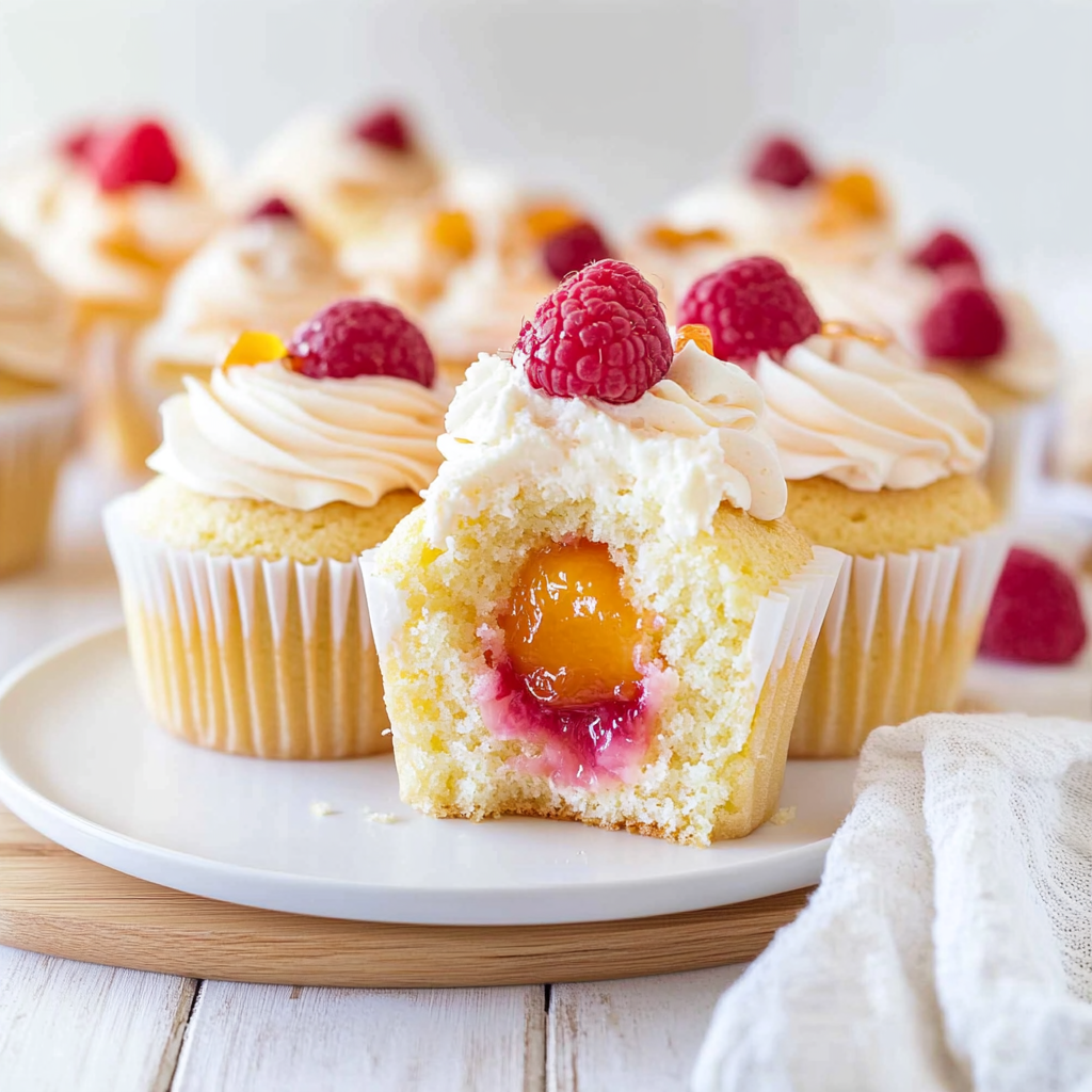 Recipe preparation for Peach Melba Cupcakes