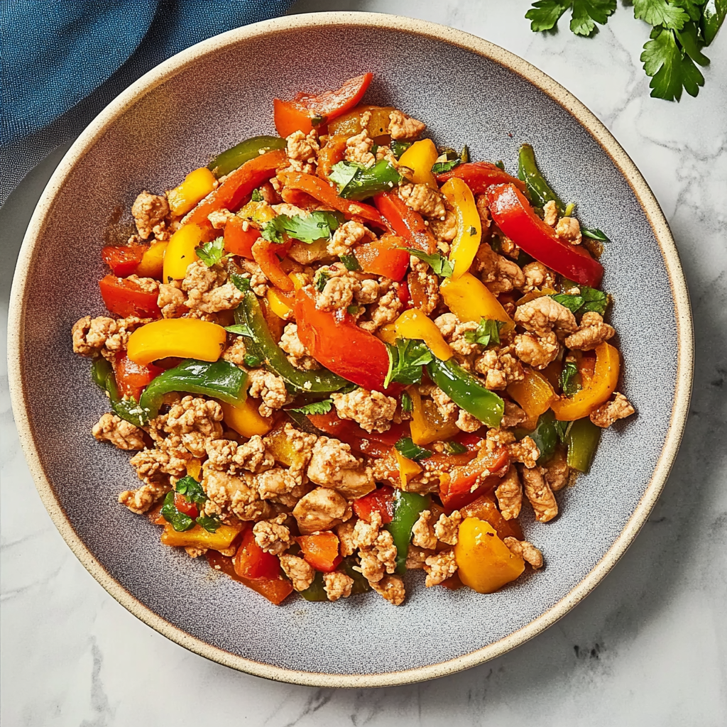 Recipe preparation for ground turkey and peppers