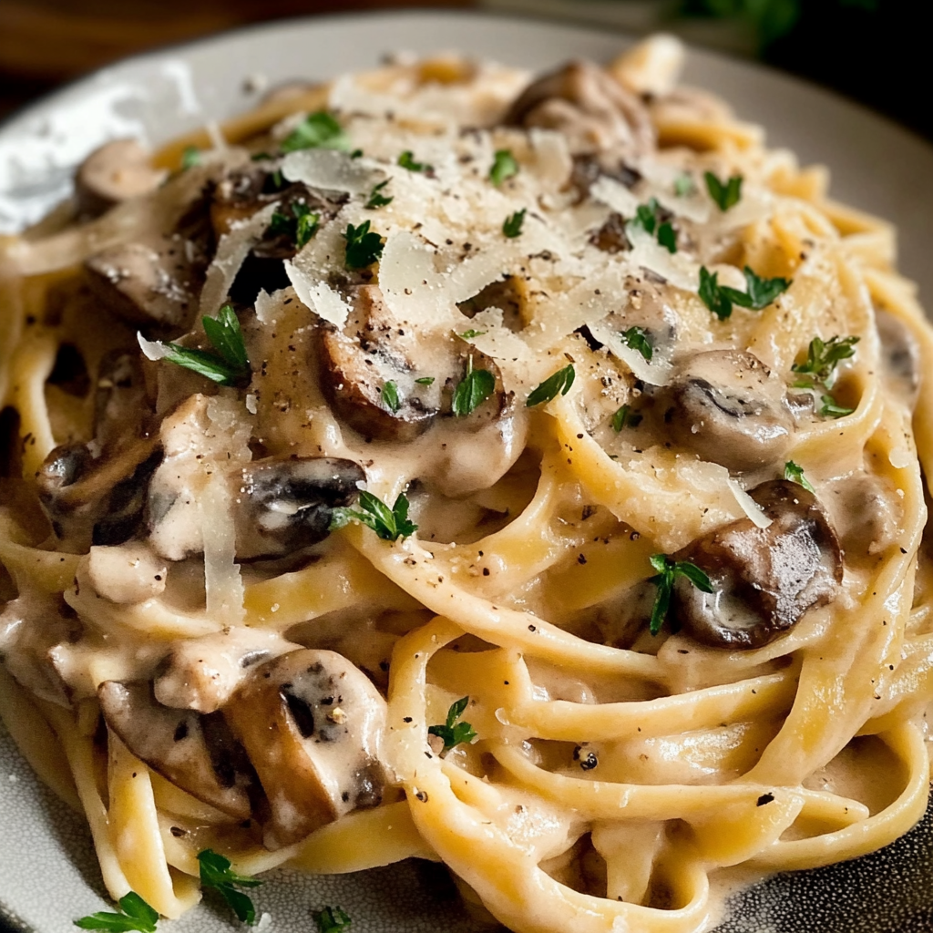 Recipe preparation for creamy mushroom pasta