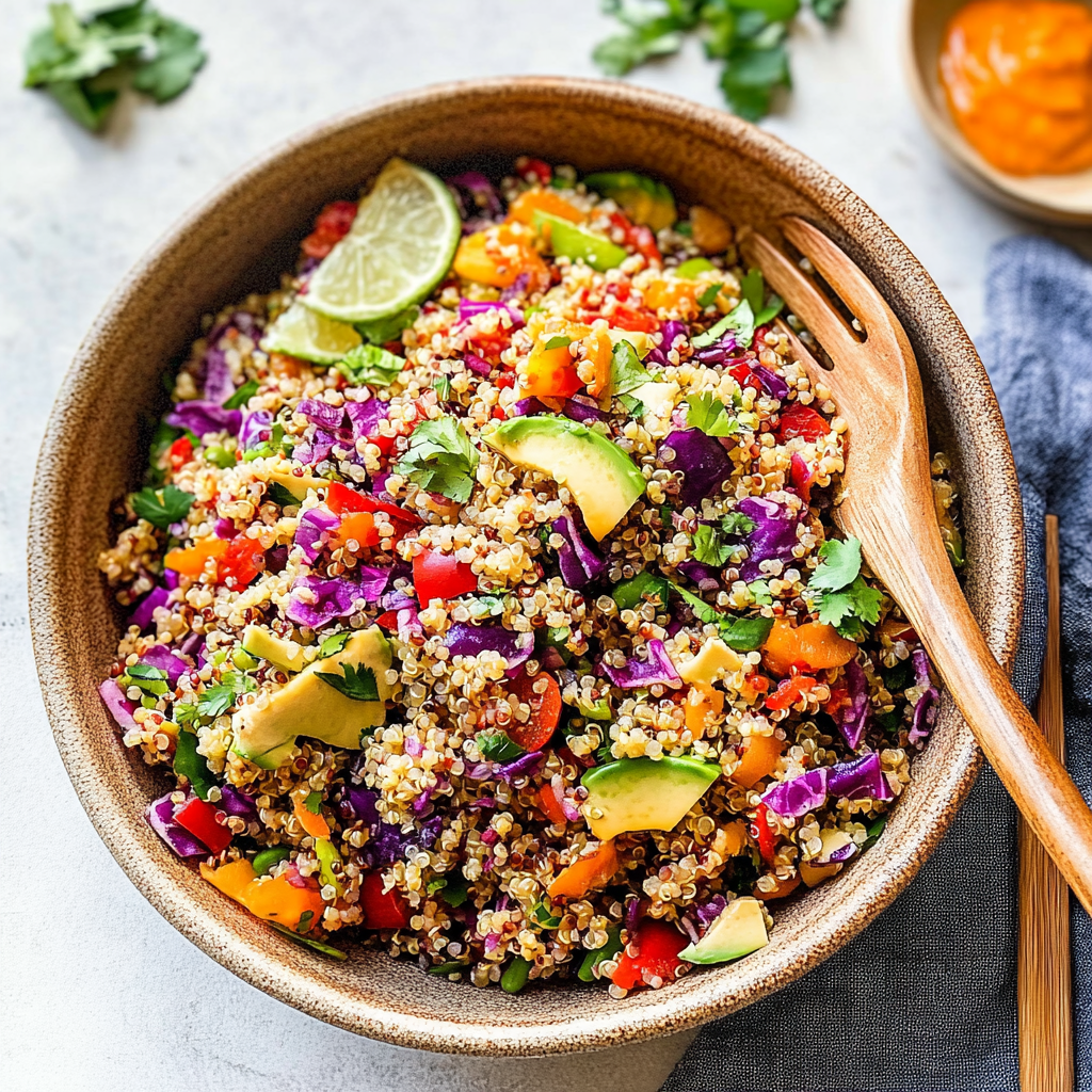 Recipe preparation for crunchy thai quinoa salad