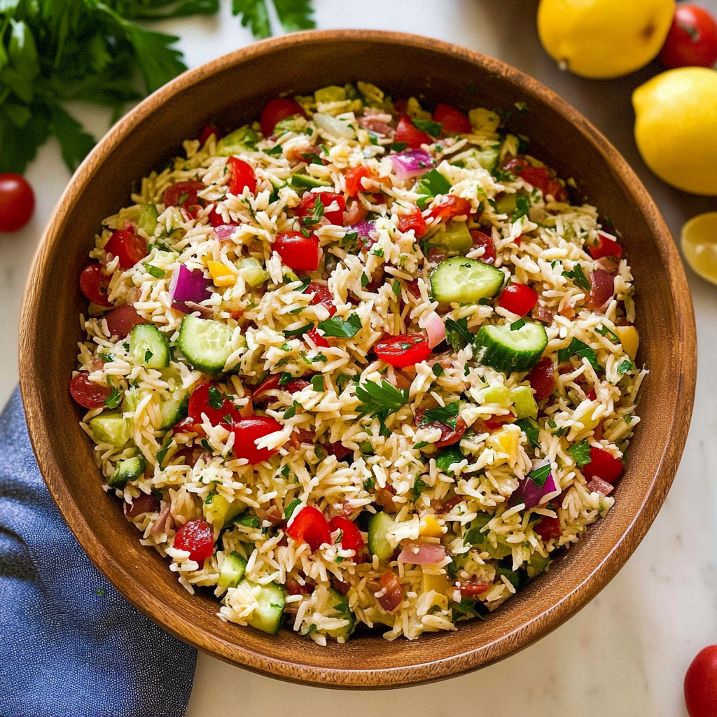 Recipe preparation for greek orzo salad