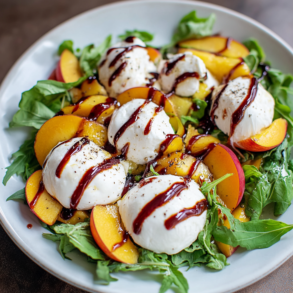 Recipe preparation for peach burrata salad