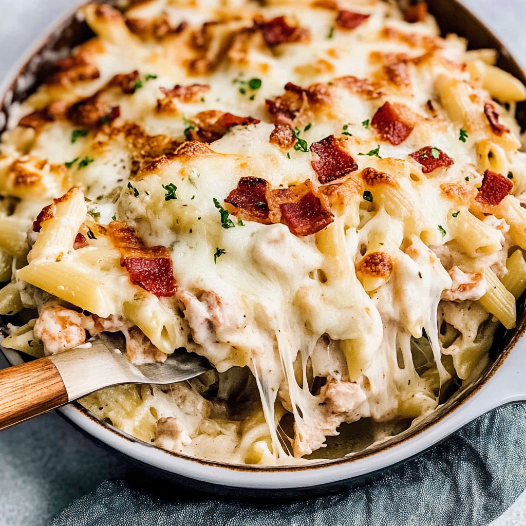 Recipe preparation for chicken bacon ranch pasta