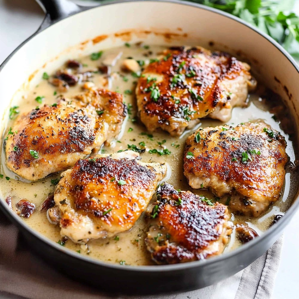 Recipe preparation for creamy garlic herb cajun chicken thighs