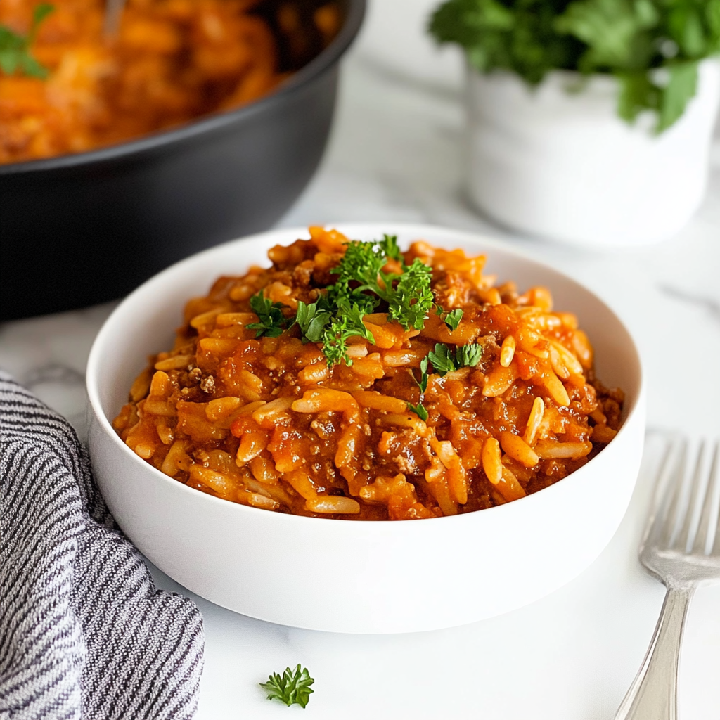 Recipe preparation for sloppy joe orzo