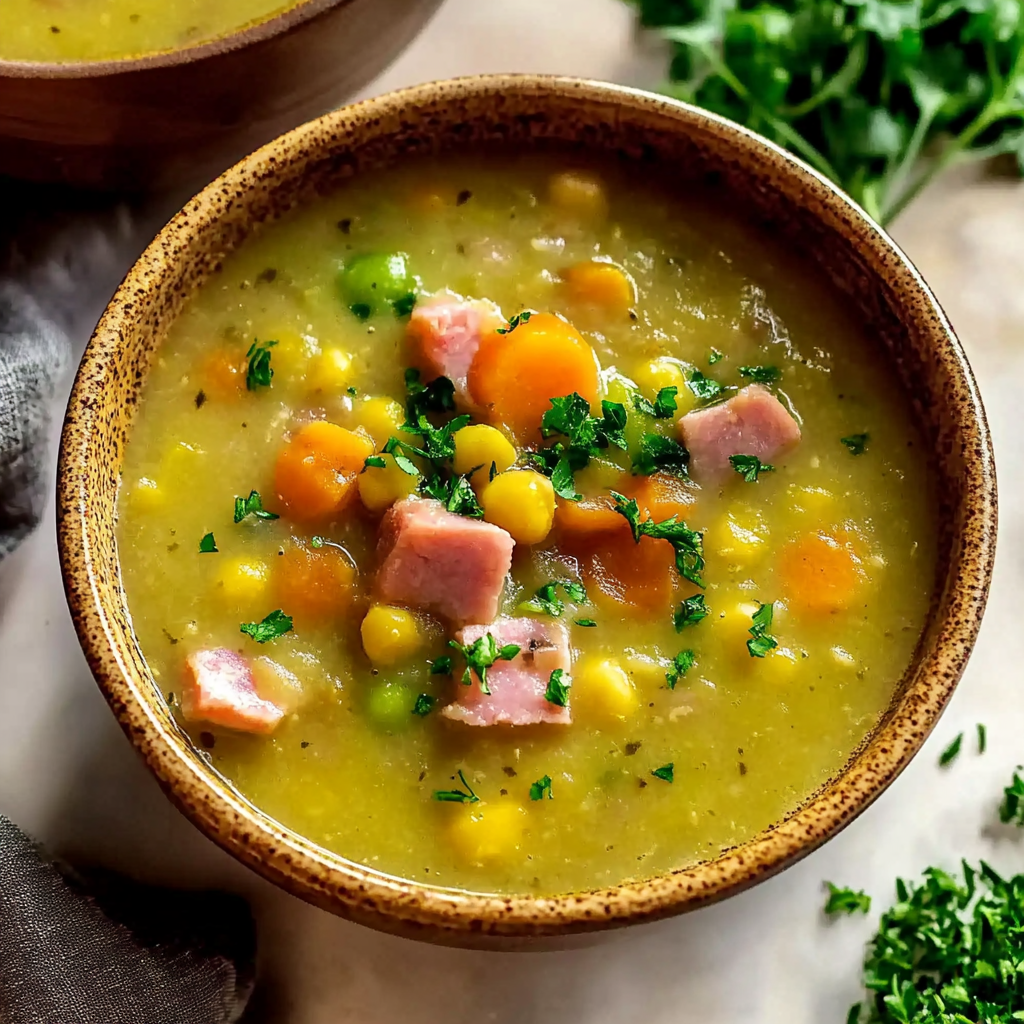Recipe preparation for split pea soup with ham