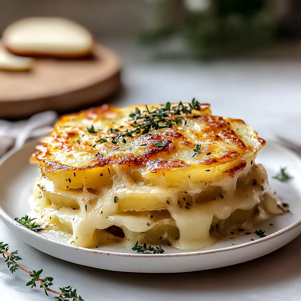 Recipe preparation for cheesy garlic scalloped potatoes