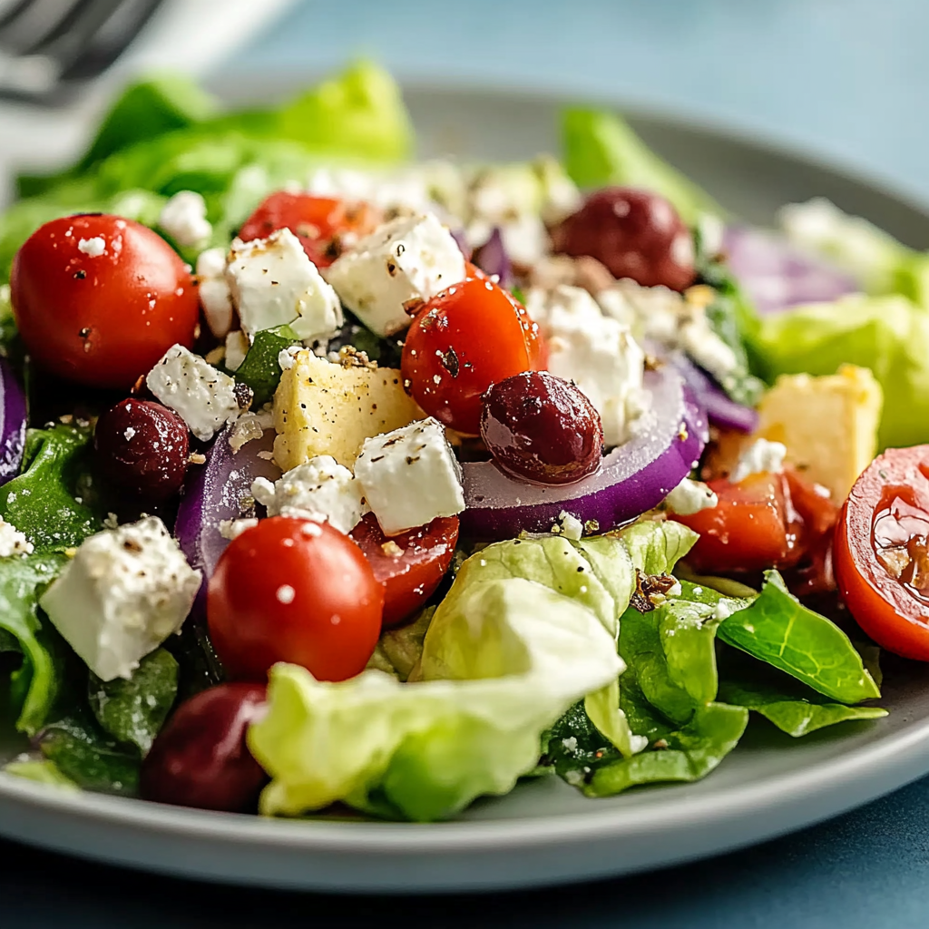 Recipe preparation for greek salad with lettuce