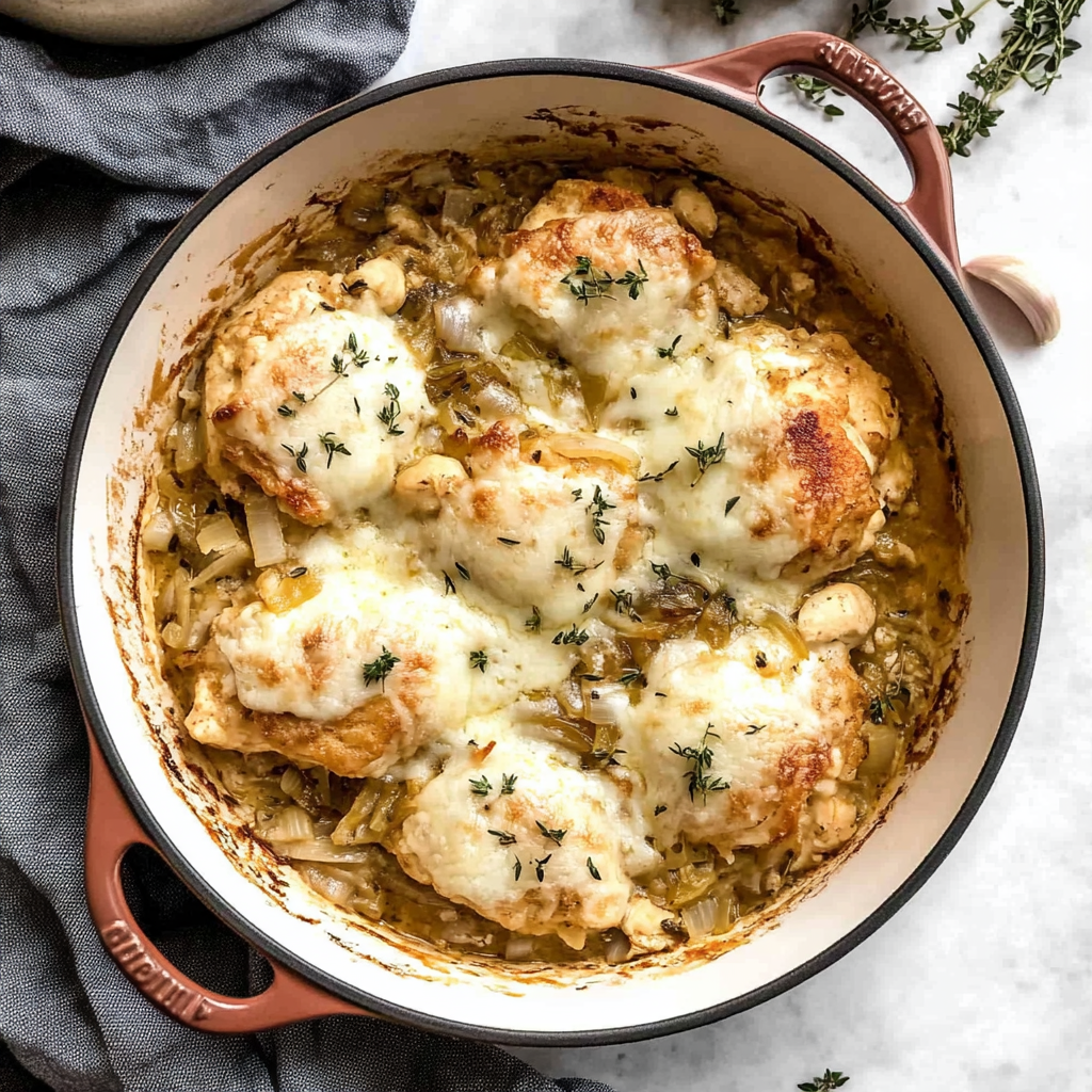 Recipe preparation for french onion chicken casserole