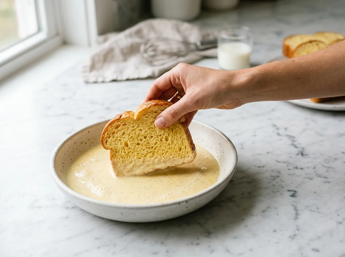 Brioche French Toast soak bread