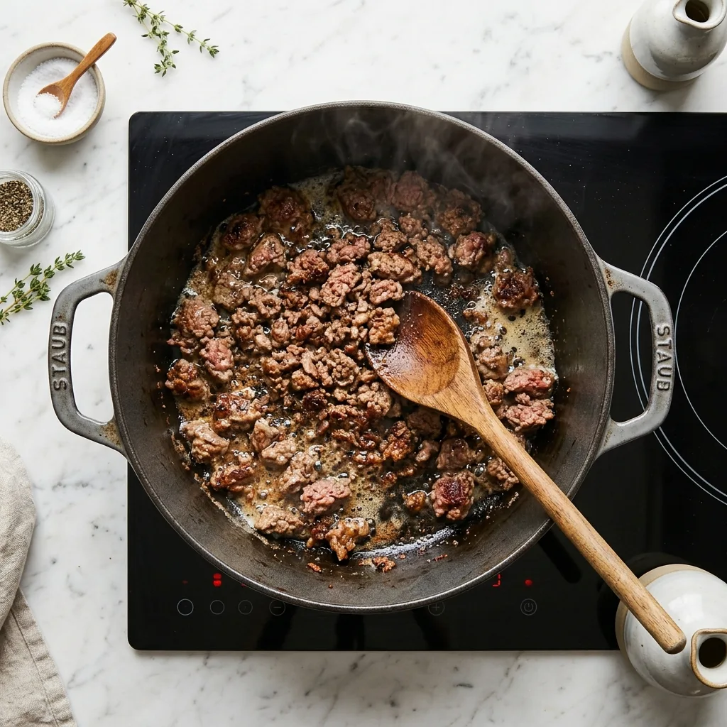 Browning ground beef in Dutch oven