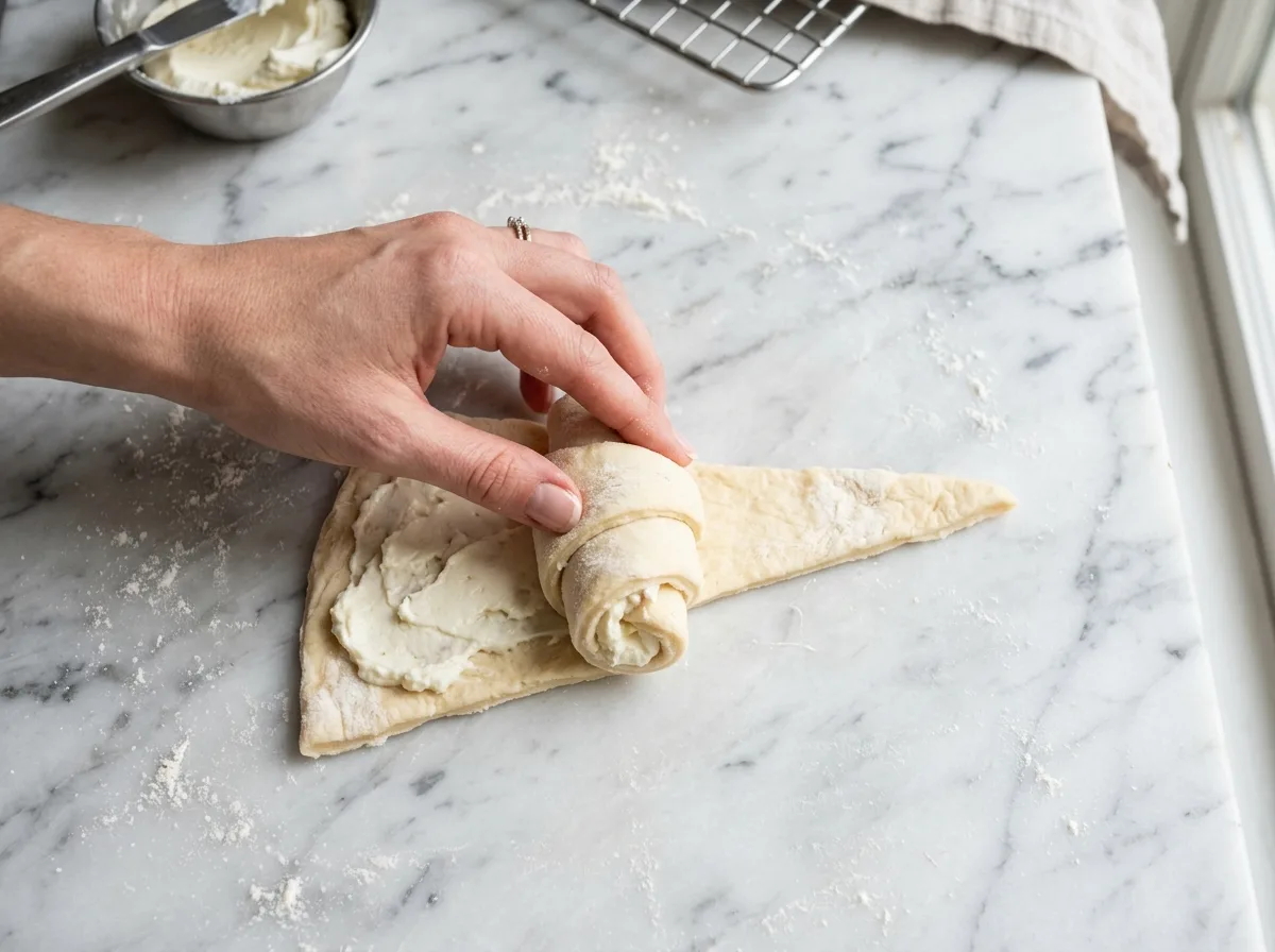 Rolling cream cheese stuffed crescent roll