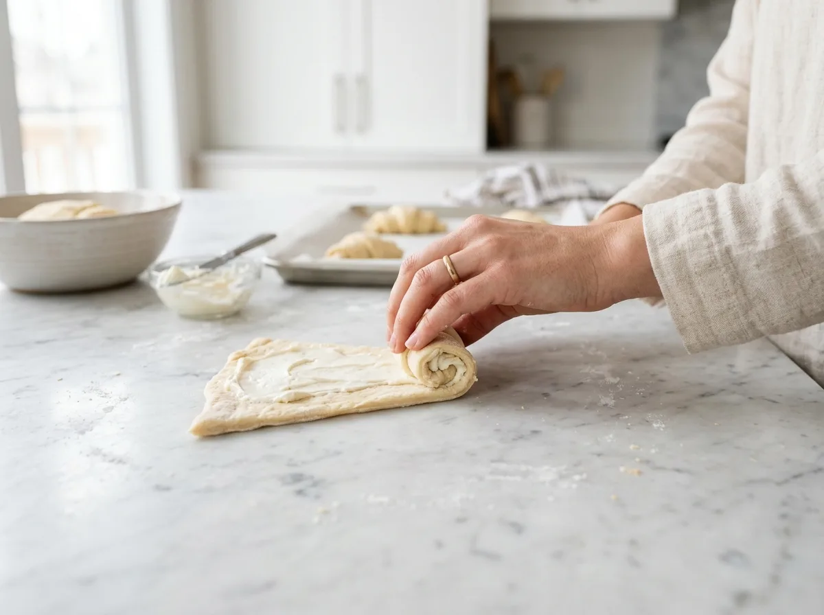 Cream Cheese Stuffed Crescent Rolls fill & roll