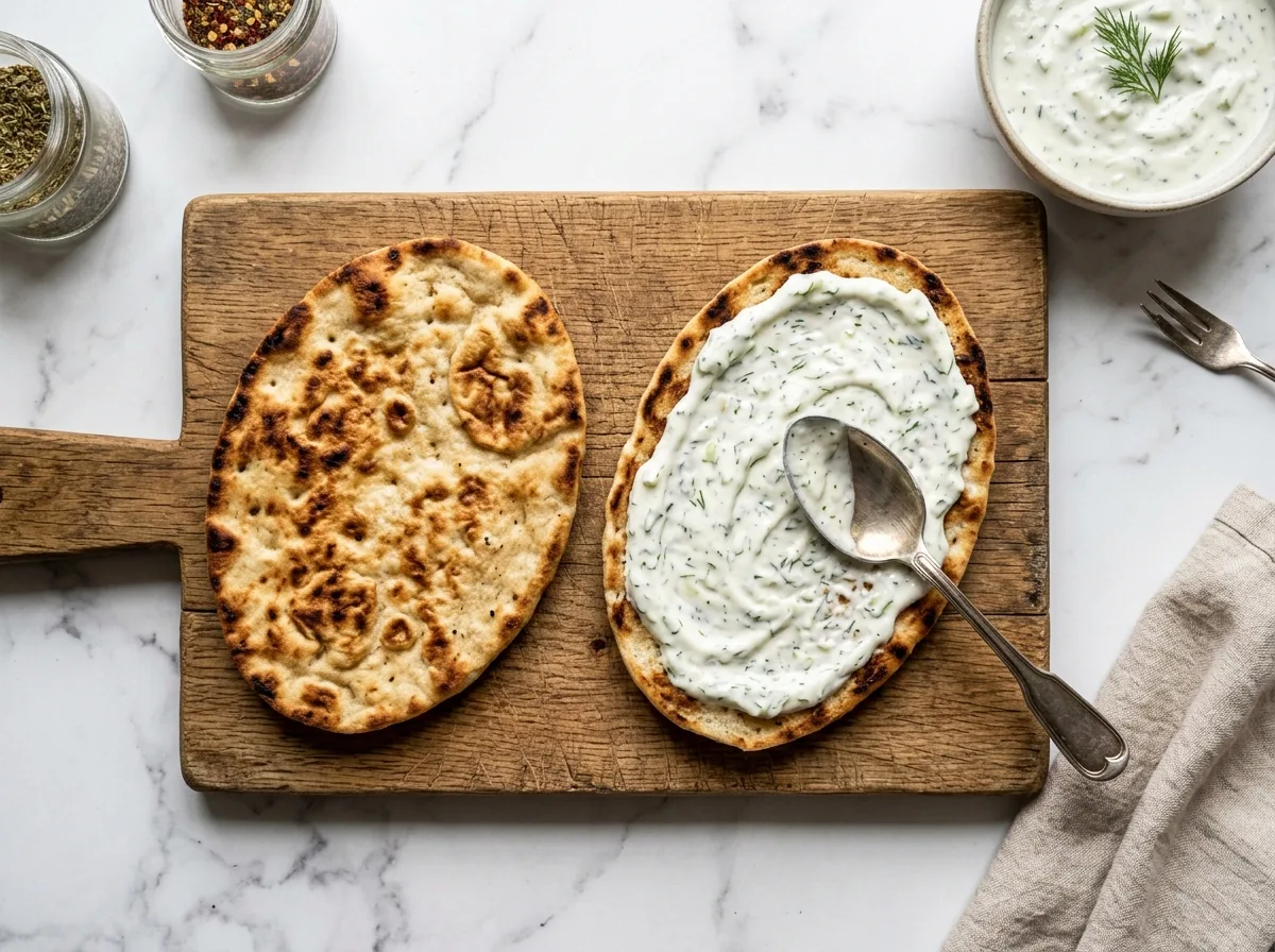 Greek Chicken Flatbread spread tzatziki