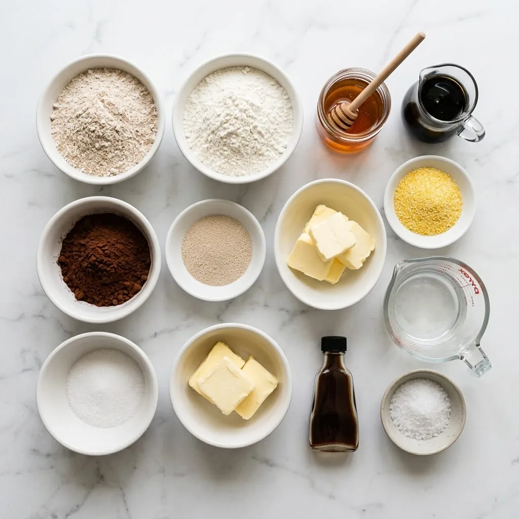 Outback bread ingredients laid out on white marble countertop
