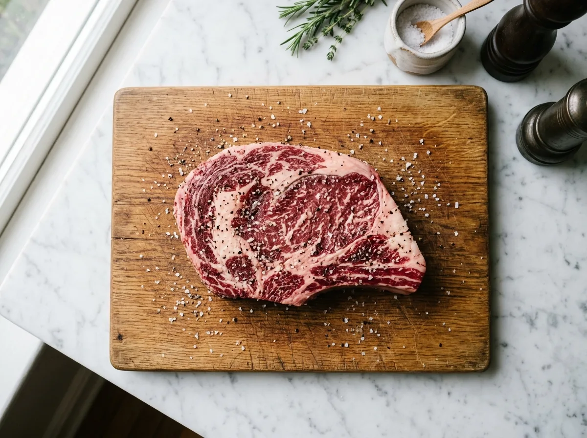 Pan Seared Ribeye Steak season