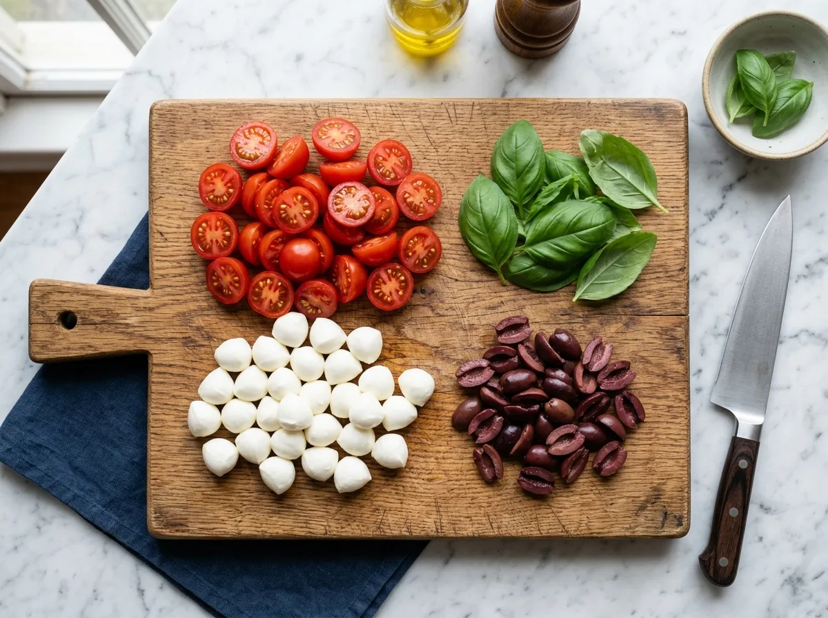 Pesto Tortellini Pasta Salad prep mix-ins