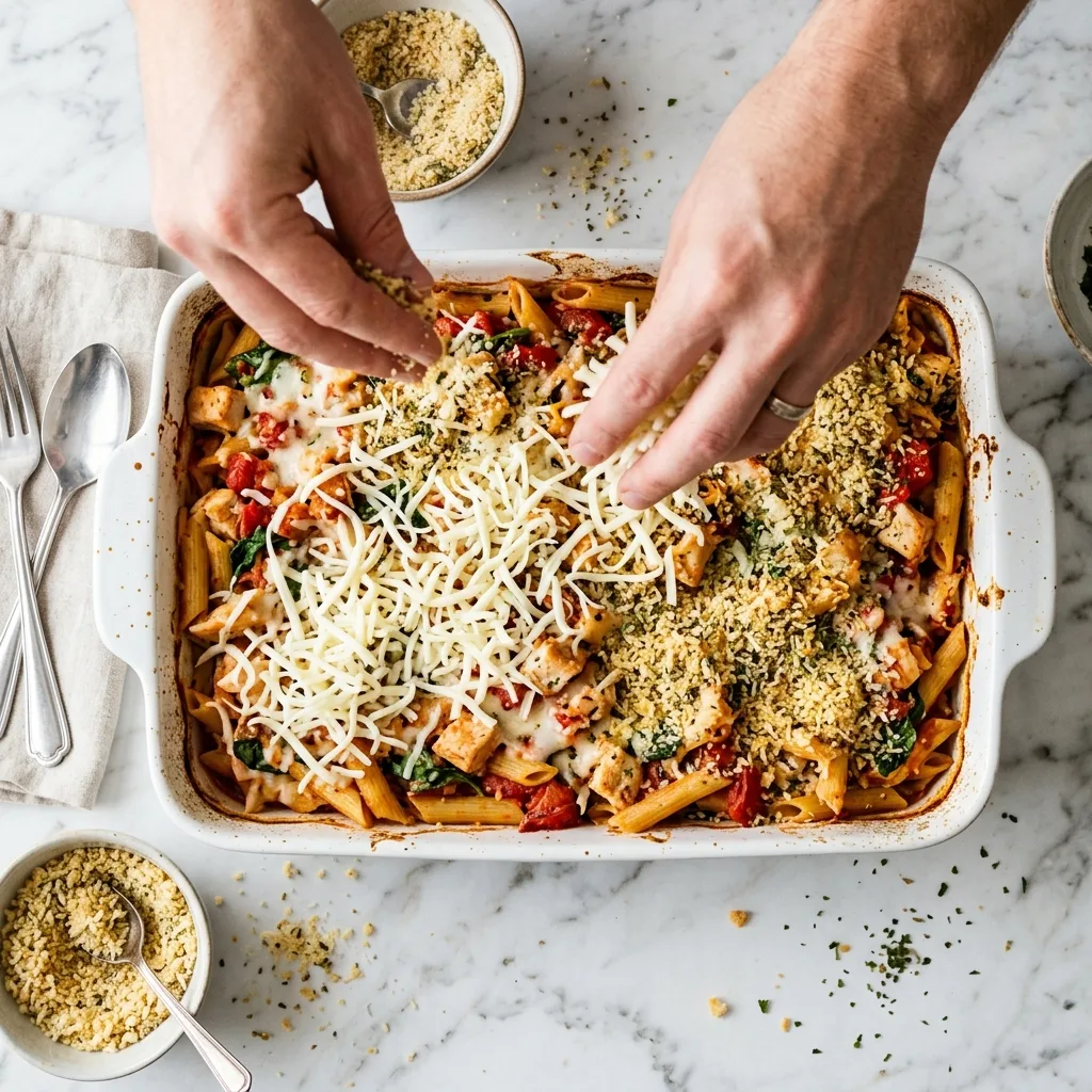 Topping casserole with mozzarella and panko
